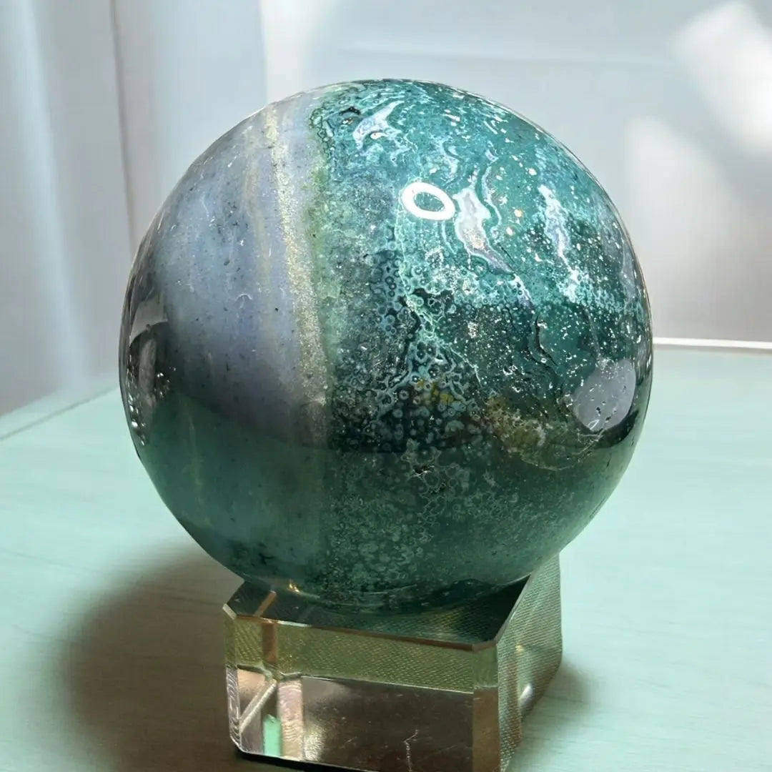 [Nuevo] Ocean Jasper con un patrón bien equilibrado de olas marinas de color azul claro y pastizales verdes | [新品] 海の波の水色、草原の緑 がバランスがよい模様のオーシャンジャスパー