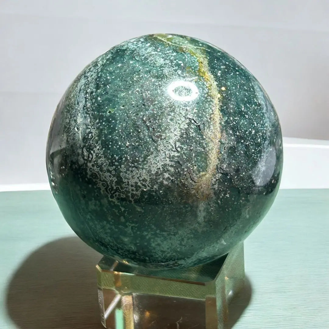 [Nuevo] Ocean Jasper con un patrón bien equilibrado de olas marinas de color azul claro y pastizales verdes | [新品] 海の波の水色、草原の緑 がバランスがよい模様のオーシャンジャスパー