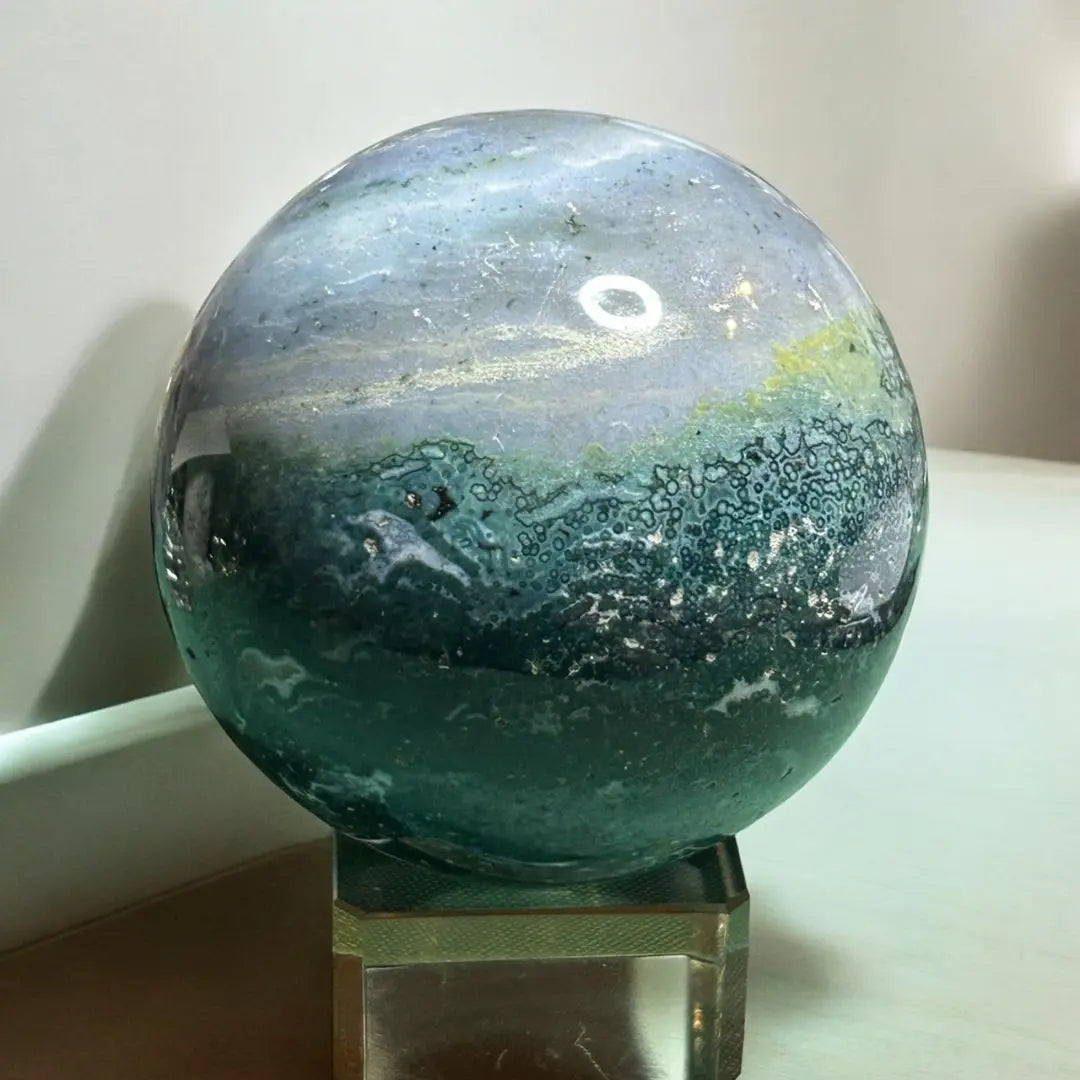 [New] Ocean Jasper with a well-balanced pattern of light blue sea waves and green grasslands | [新品]　海の波の水色、草原の緑　がバランスがよい模様のオーシャンジャスパー