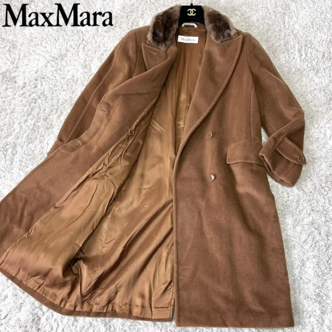 [Made in Italy] Max Mara white tag cashmere blend real fur collar long coat