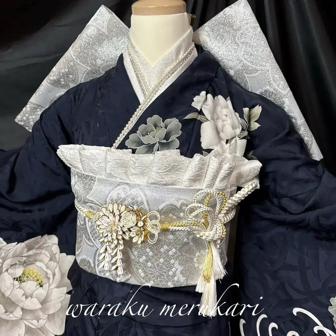 ◾️ Deep blue dark blue kimono set, peony chrysanthemum crest, full order, coming -of -age full set | ◾️ディープブルー濃紺色　振袖一式、牡丹菊紋、フルオーダー、成人式フルセット