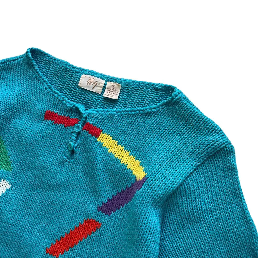 [1990s] Vintage Design Hand Knit Short Sleeve Knit Sweater Vintage Clothing | 【1990s】ビンテージ　デザインハンドニット　半袖ニットセーター　古着