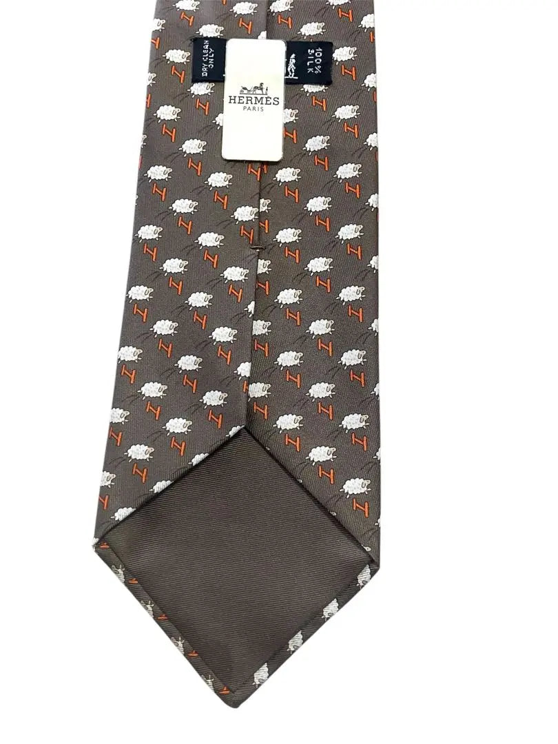 HERMES Sheep Pattern Brown Tie with Special Box