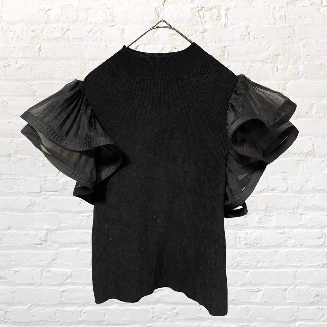 Frey ID ♡ Ruffle sleeve high neck pullover knit black