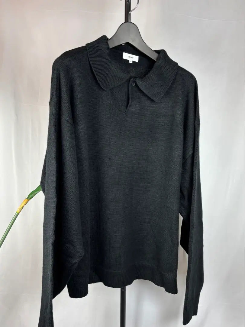 [Super Good Condition] CTHY Knit Single Button Knit Long Sleeve Polo Shirt M Black