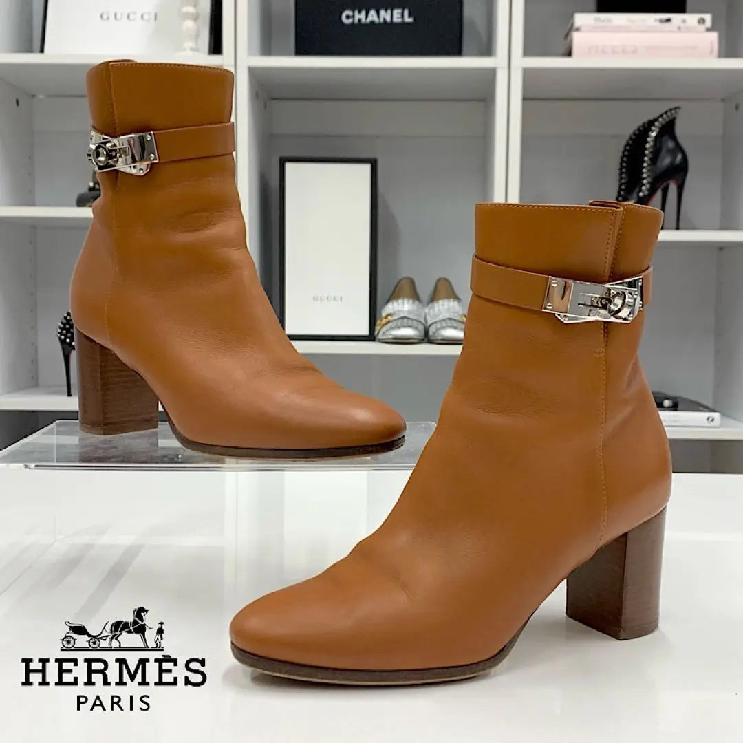 Hermes Saint-Germain Kelly Metal Fittings Leather Short Boots Brown | エルメス サンジェルマン ケリー金具 レザー ショートブーツ ブラウン