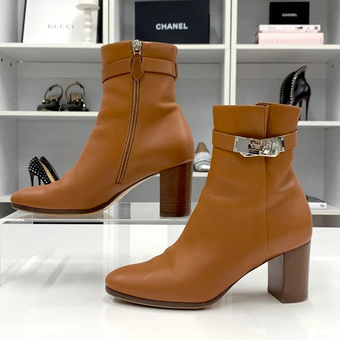 Hermes Saint-Germain Botas Cortas De Piel Con Accesorios De Metal Kelly Marrón | エルメス サンジェルマン ケリー金具 レザー ショートブーツ ブラウン