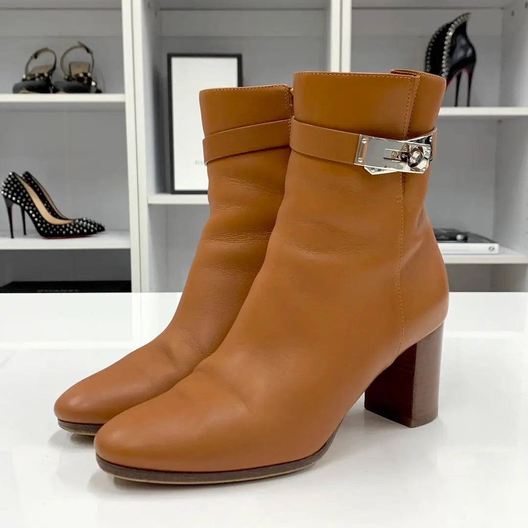 Hermes Saint-Germain Botas Cortas De Piel Con Accesorios De Metal Kelly Marrón | エルメス サンジェルマン ケリー金具 レザー ショートブーツ ブラウン