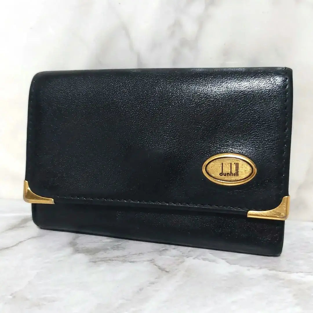 [Defectuoso] Estuche para llaves Dunhill Dunhill de piel auténtica, color negro y dorado