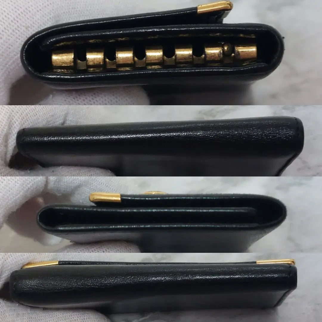 [Defectuoso] Estuche para llaves Dunhill Dunhill de piel auténtica, color negro y dorado