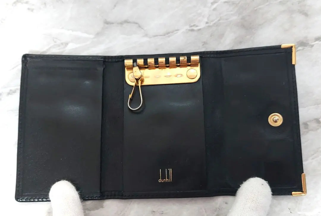 [Defective] dunhill Dunhill Key Case Genuine Leather Black x Gold