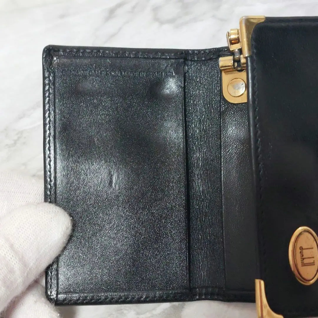 [Defectuoso] Estuche para llaves Dunhill Dunhill de piel auténtica, color negro y dorado