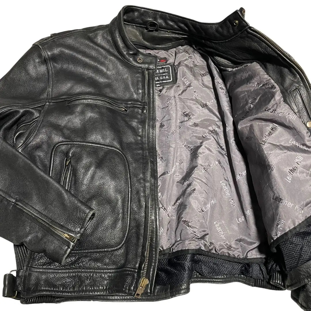 [Super large size x genuine leather] Real leather single rider jacket USA black 4L