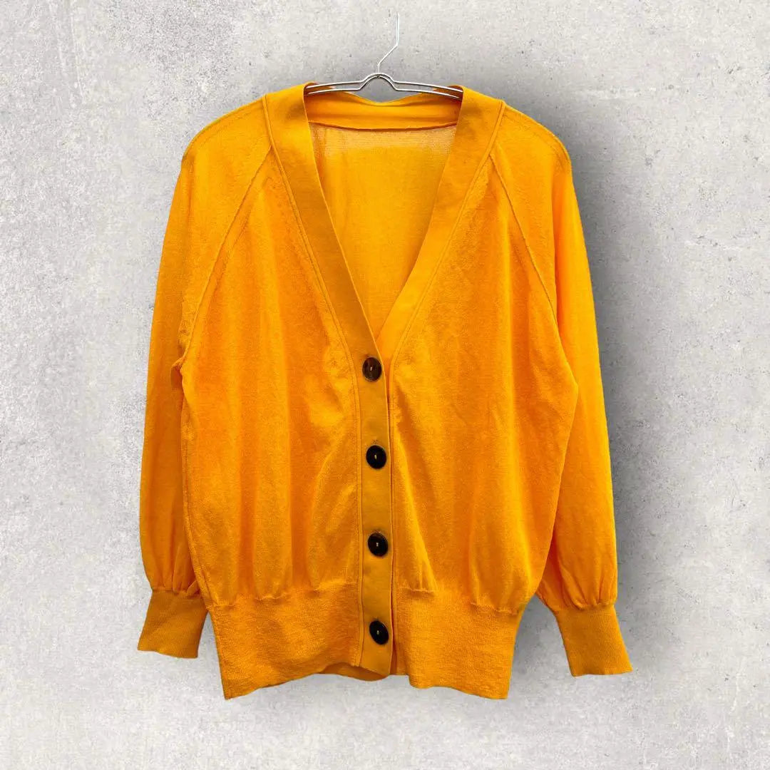 Emer Refines V-neck sheer cardigan flashy color unique sheerness sunshine F