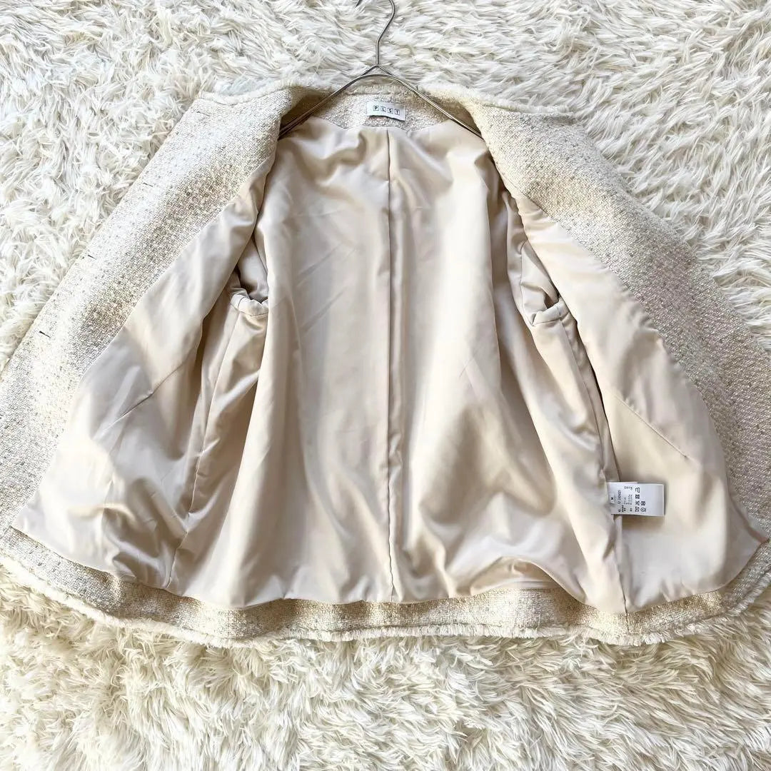 Pole beauty ✨ Agotado Chaqueta Plus Tweed Sin Color Botón Dorado Blanco M | プラステ ツイードノーカラージャケット 金ボタン ホワイト M