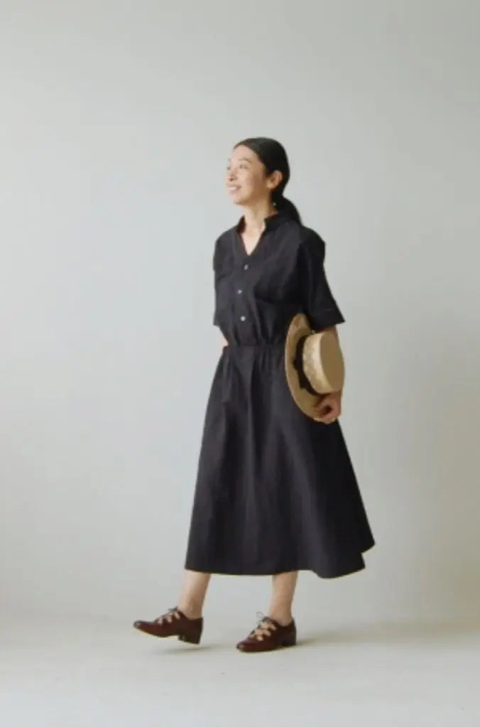 HAVERSACK Stand collar half sleeve dress navy | HAVERSACK　スタンドカラー ハーフスリーブワンピース　紺