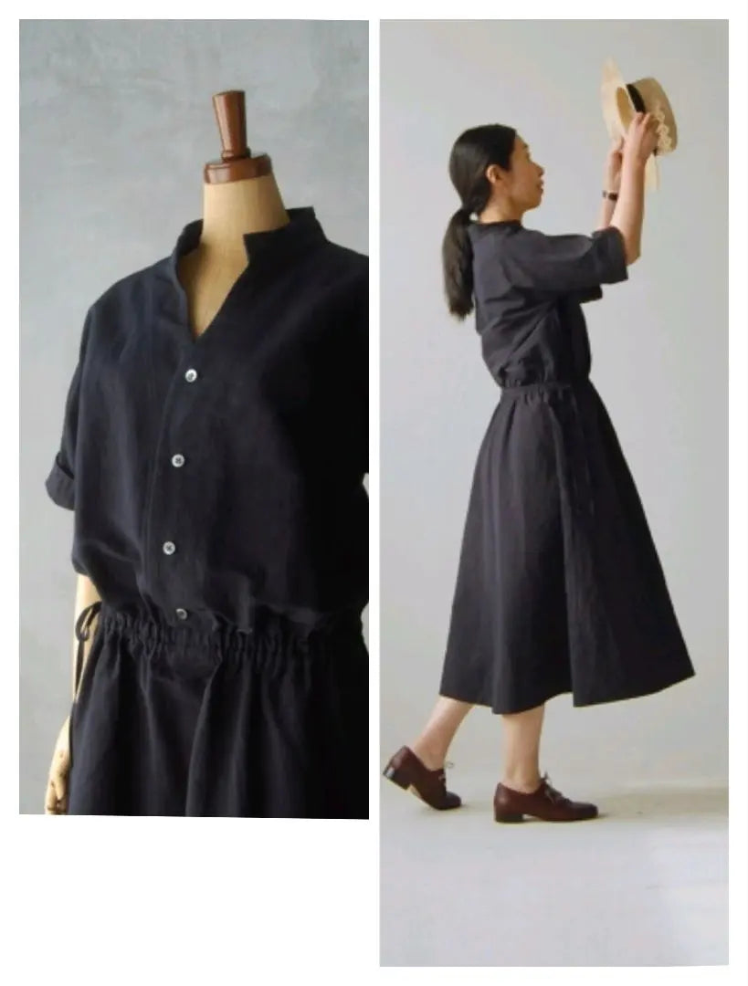 HAVERSACK Stand collar half sleeve dress navy | HAVERSACK　スタンドカラー ハーフスリーブワンピース　紺