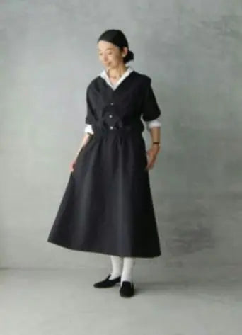 HAVERSACK Stand collar half sleeve dress navy | HAVERSACK　スタンドカラー ハーフスリーブワンピース　紺