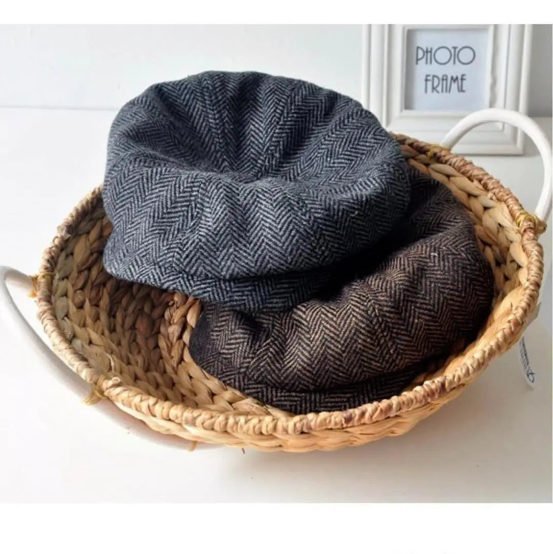 [BIG size] Casket Herringbone pattern brim with brim Cap Fall / winter dandy | 【BIGサイズ】キャスケット　ヘリンボーン柄　ツバありキャップ　秋冬　ダンディー