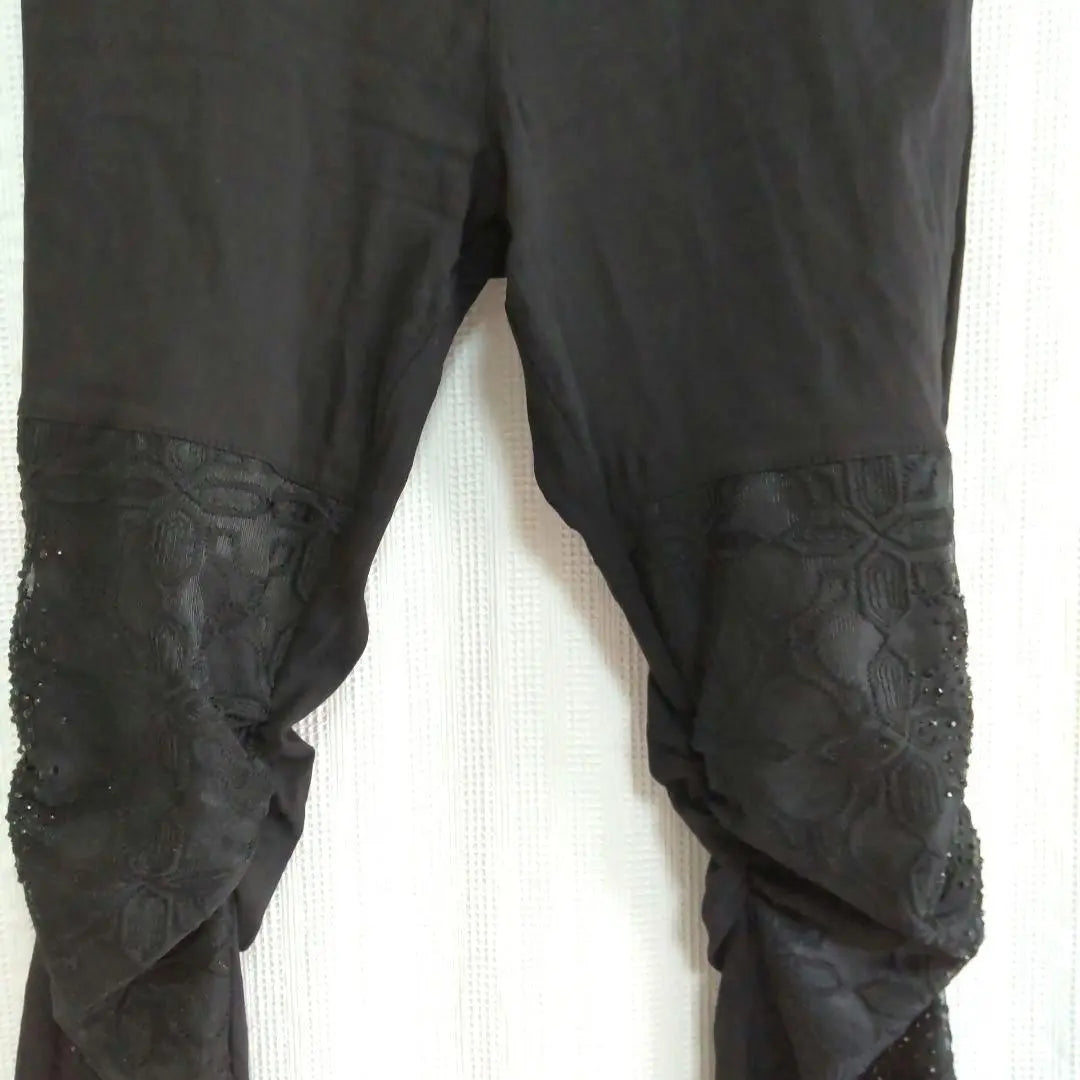 ② Legin-pantalones Legipan Retro bordado Negro ML Stone Otoño / Invierno | ② レギンスパンツ レギパン レトロ 刺繍 黒 ブラック M L ストーン 秋冬