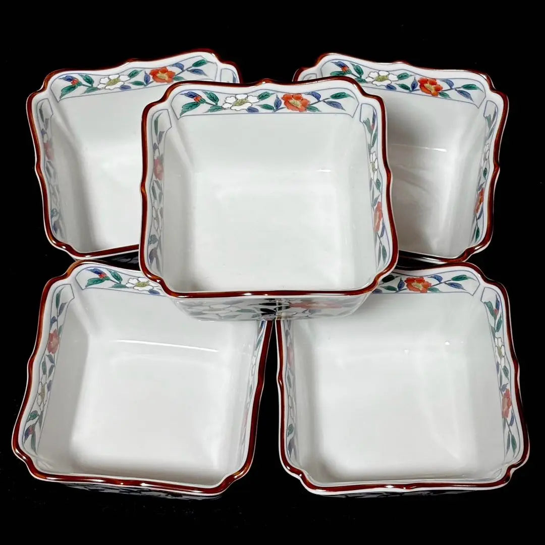 * [Unused] Mino ware, Takesai, Hayashisai, Hanaginsai, Small Square Bowl, 5-pack Set, Medium Bowl, Serving Bowl, Square Bowl