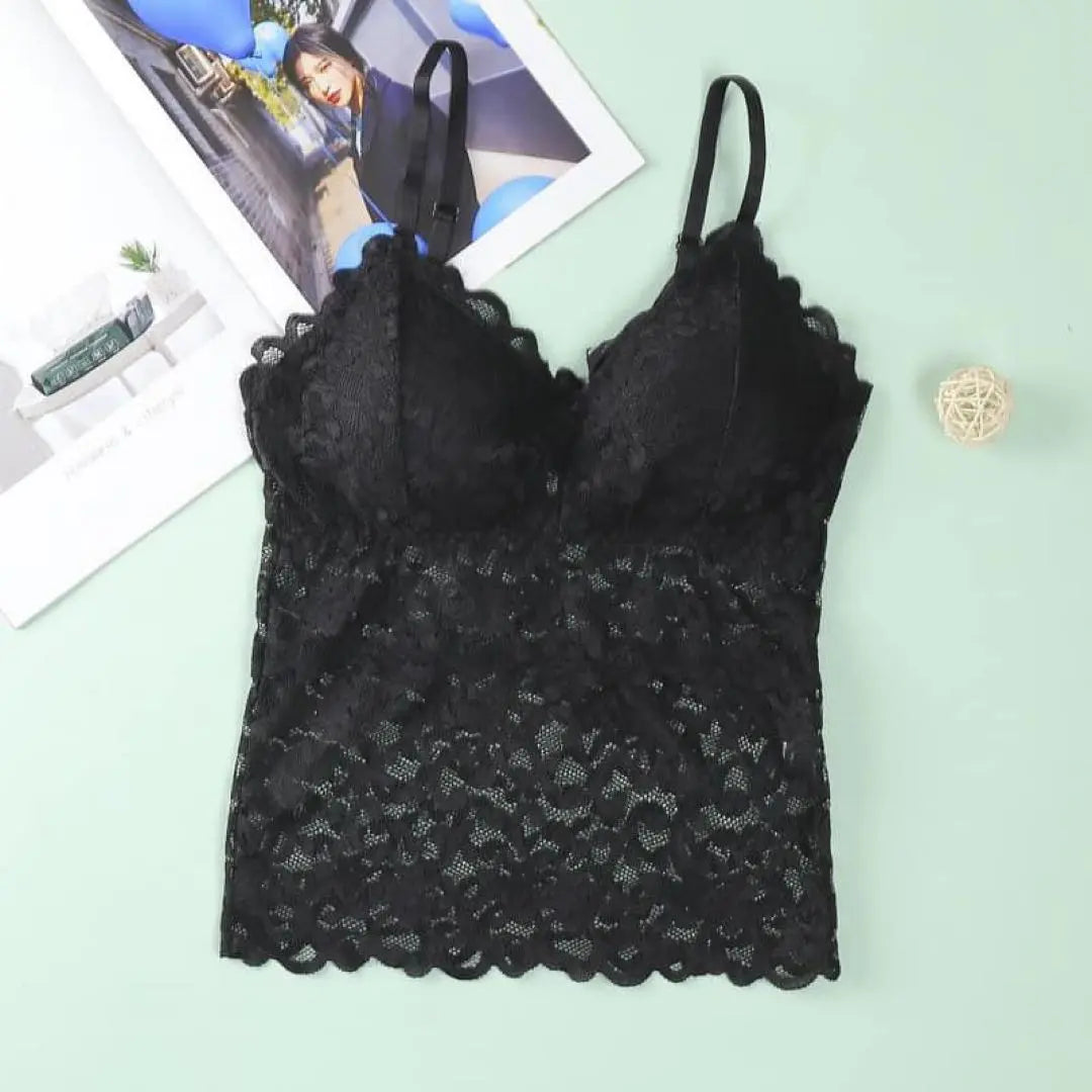 Camisola de encaje C47 negra XL Elástica Los tirantes se pueden ajustar