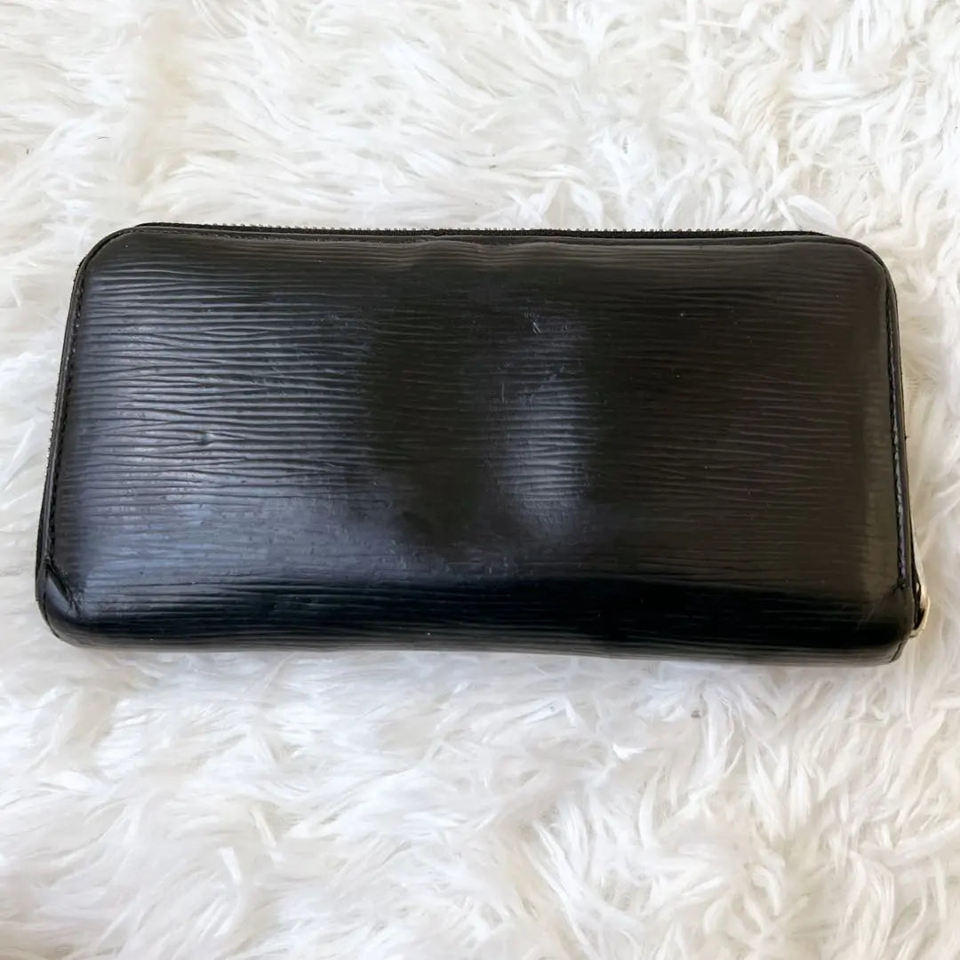 ☆Good condition☆ Louis Vuitton Epi round zipper black leather zippy wallet