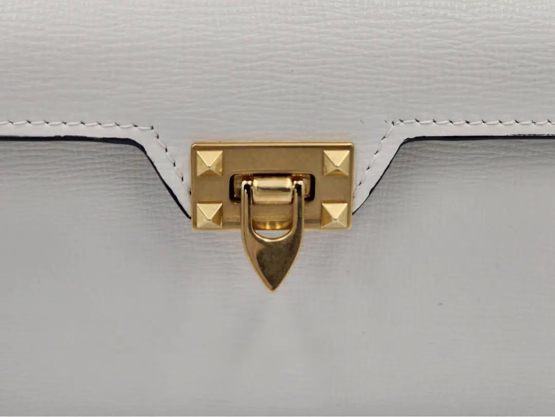 [Good condition]★VALENTINO★ Long wallet, leather, studs, white, gold