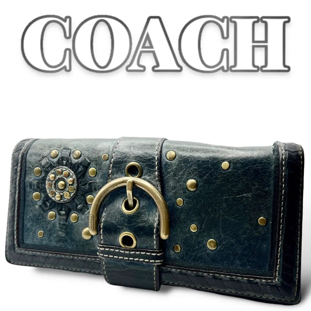 COACH Studded Leather Denim Style Long Wallet for Women 6533