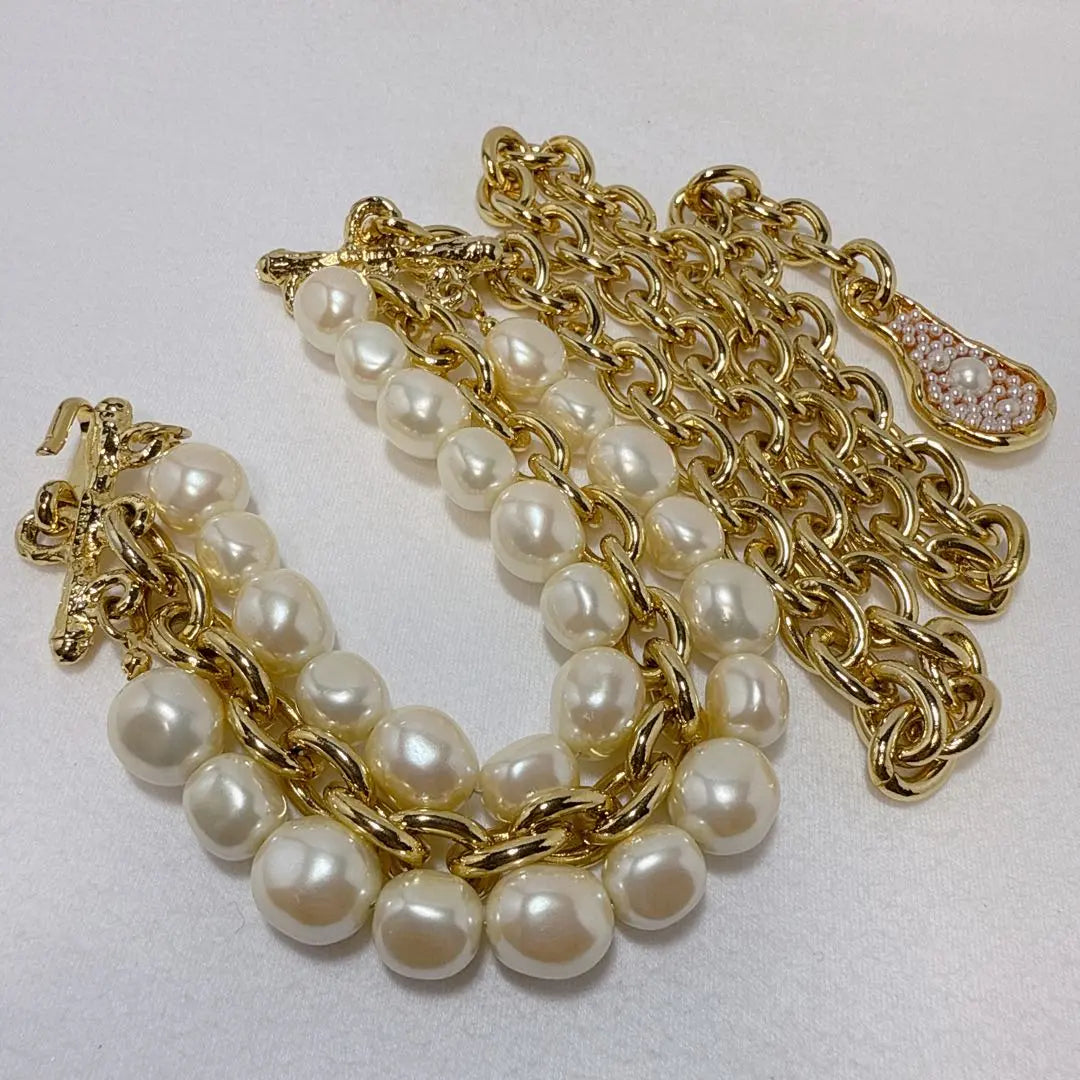 LABREA Gold Color Pearl Chain Belt Necklace