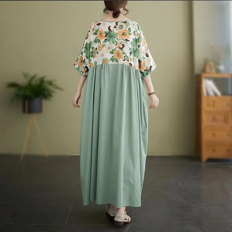 [Large Size] Women's Long Dress Spring/Summer/Autumn New Short Sleeve Floral Pattern