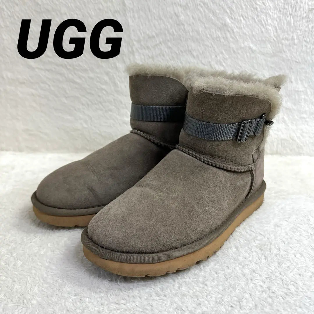 Botas UGG de piel de oveja, botas cortas, cinturón gris, 24 cm