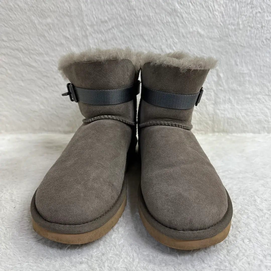 Botas UGG de piel de oveja, botas cortas, cinturón gris, 24 cm