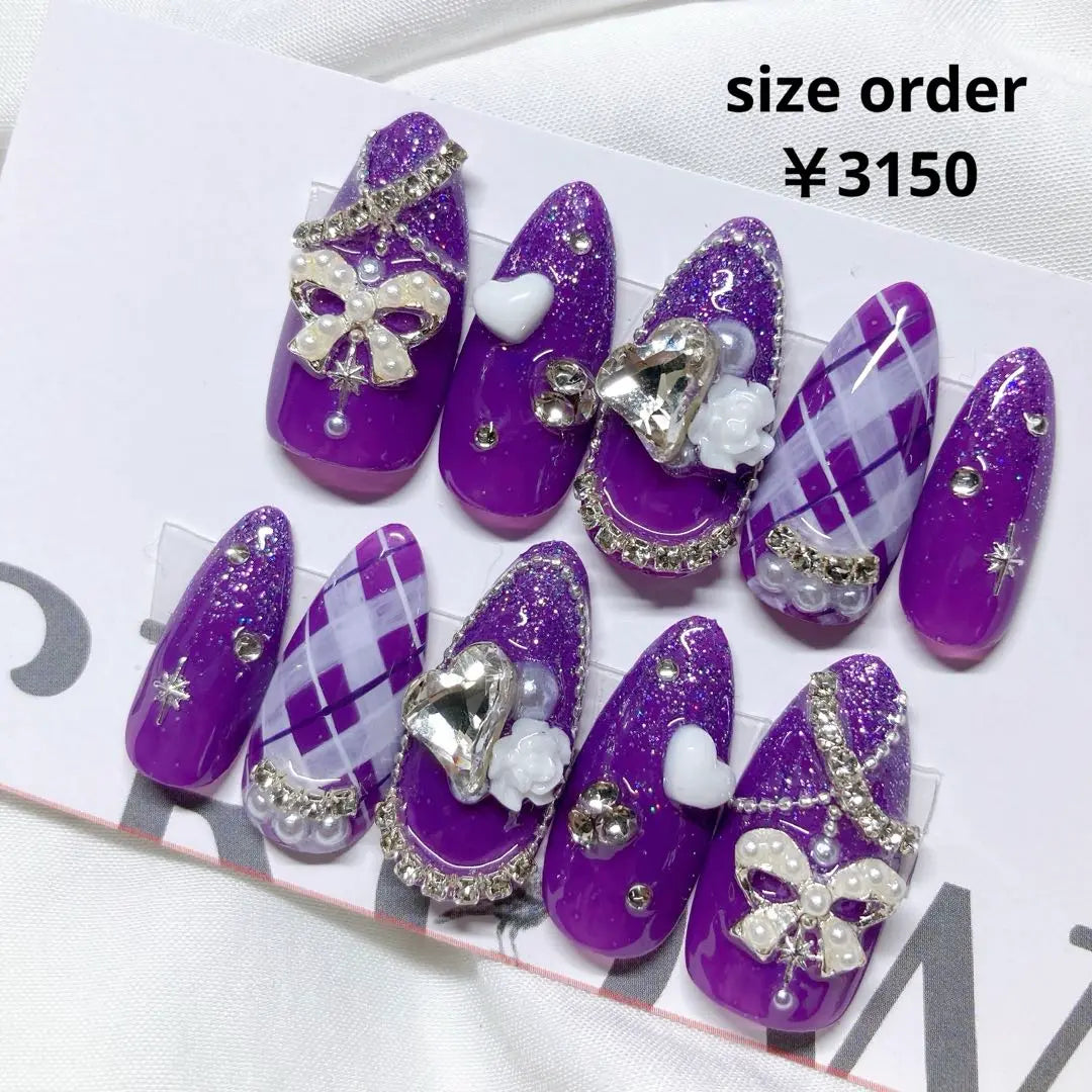 Nail tip, mass-produced, one-hon check, purple, favorite nails, custom nails