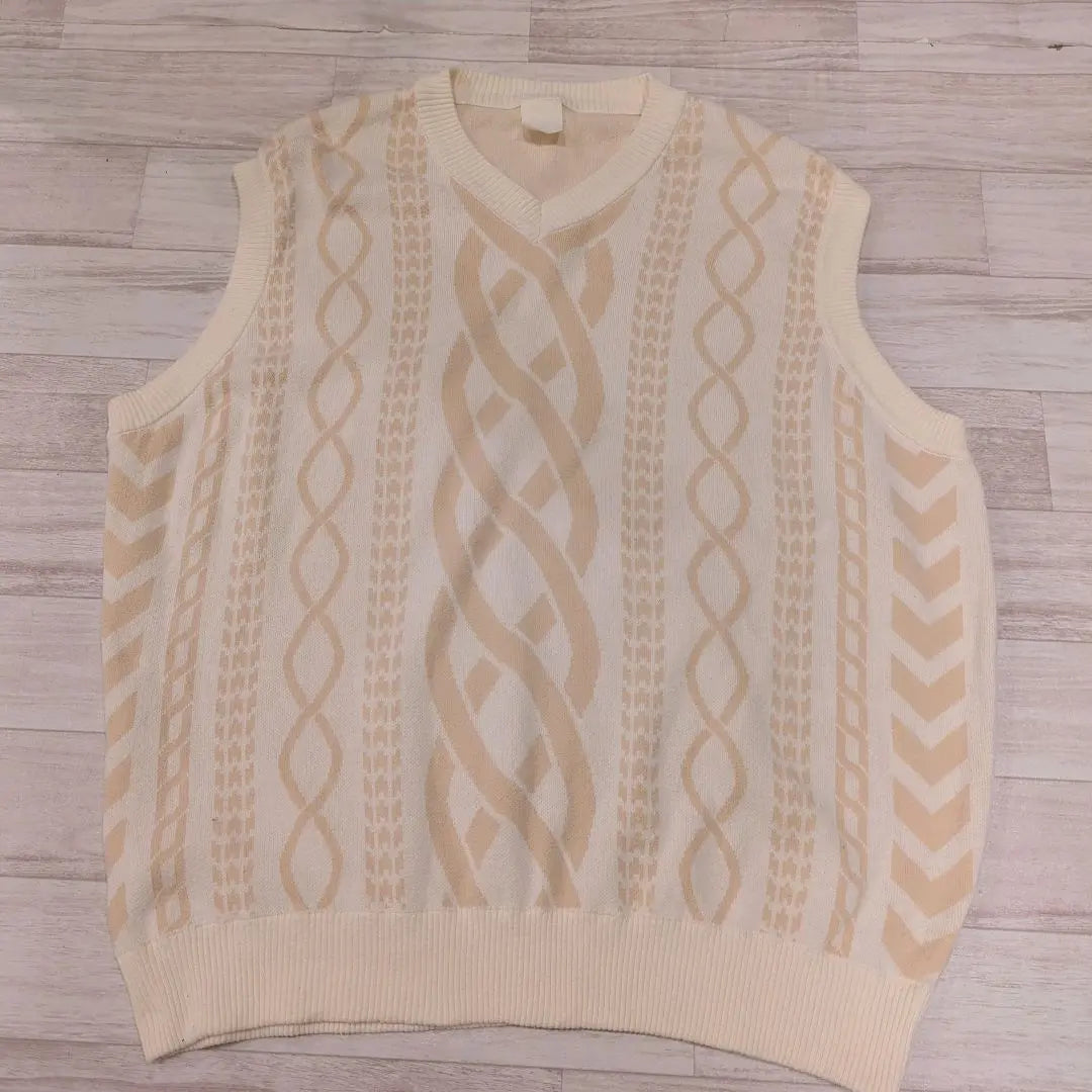 [Vintage]90sHelixPattern Beige KnitVest