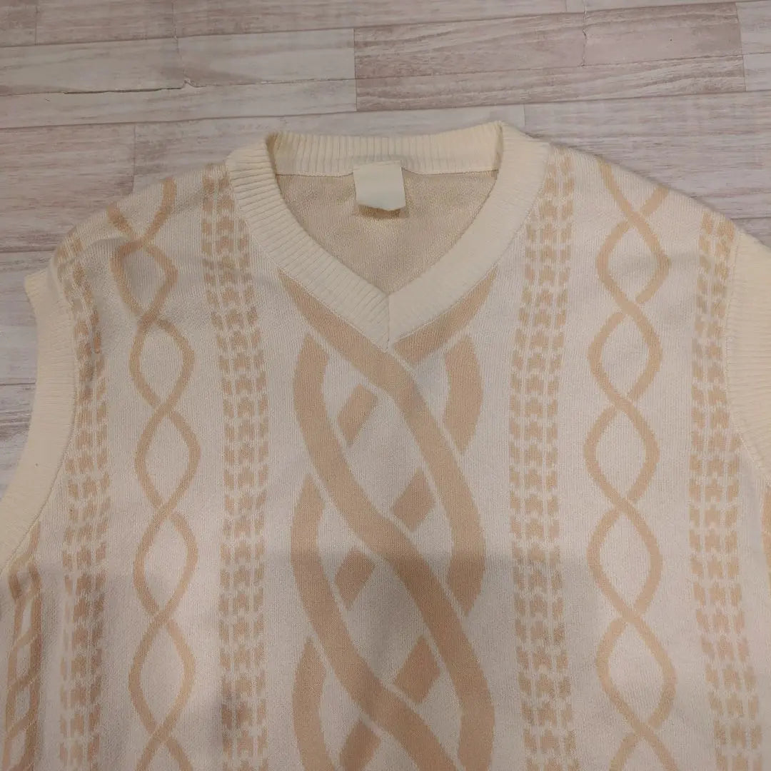 [Vintage]90sHelixPattern Beige KnitVest