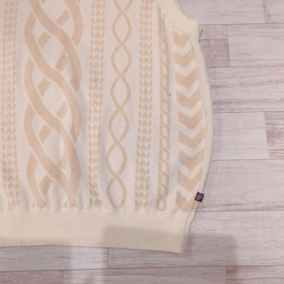 [Vintage]90sHelixPattern Beige KnitVest