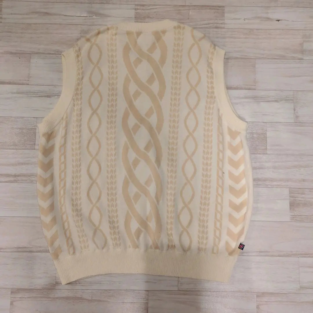 [Vintage]90sHelixPattern Beige KnitVest