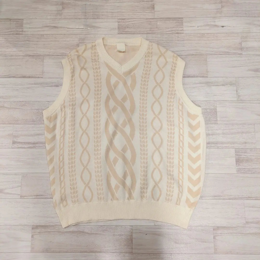 [Vintage]90sHelixPattern Beige KnitVest