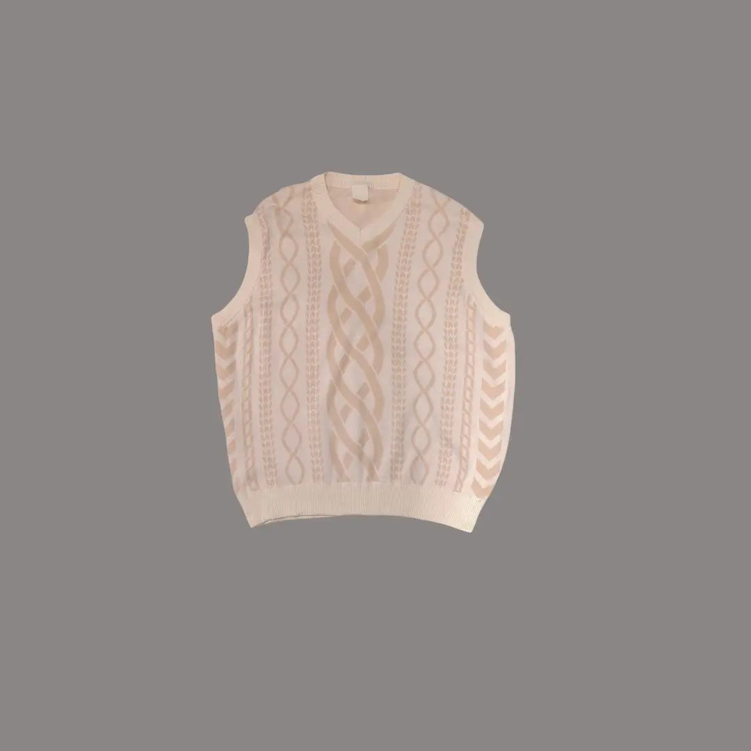 [Vintage]90sHelixPattern Beige KnitVest