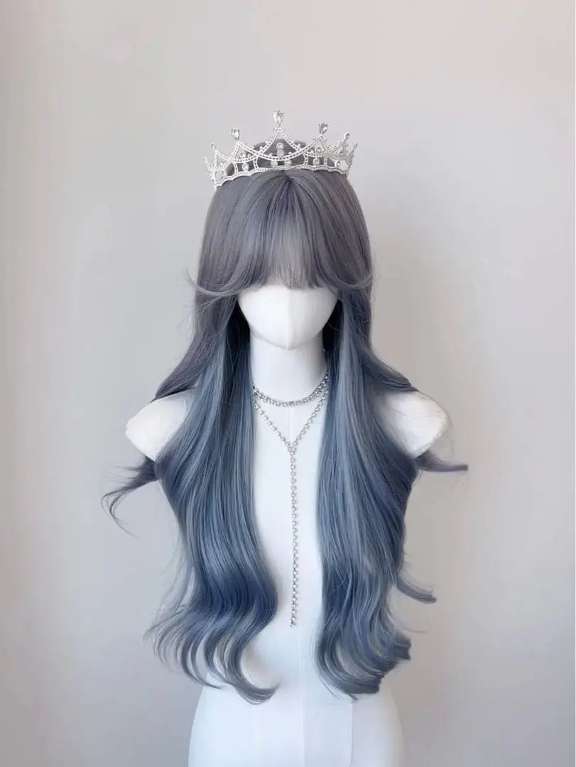 Milk shop wig long blue gray ash