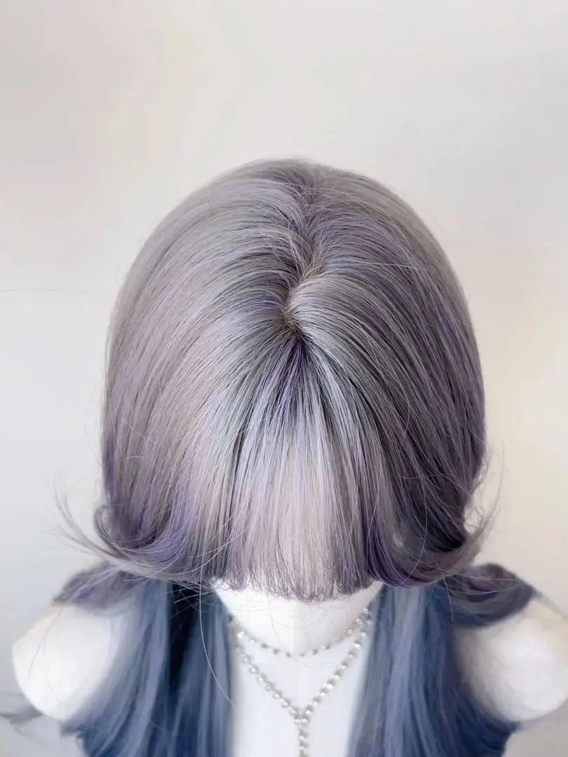 Milk shop wig long blue gray ash