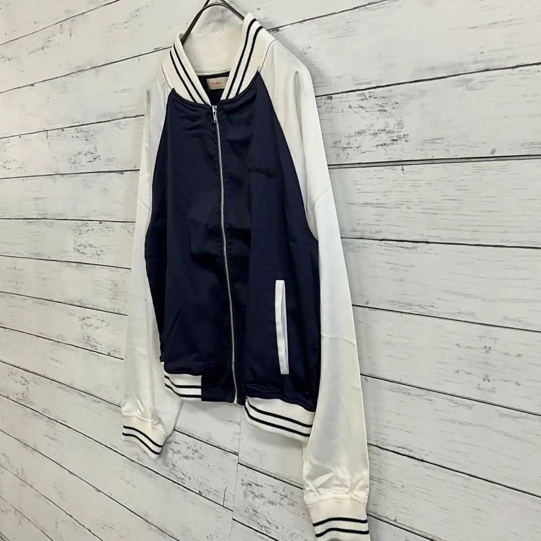 Papelapiz✨ Blouson [160] Kids Bicolor Ribbed Sleeves Embroidered Logo White