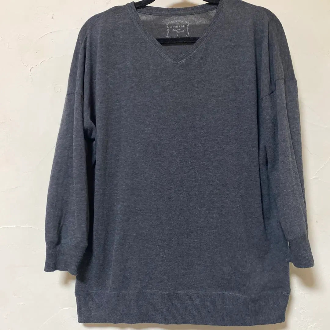 [SPINASH] Gray V-neck long sleeve knit thin