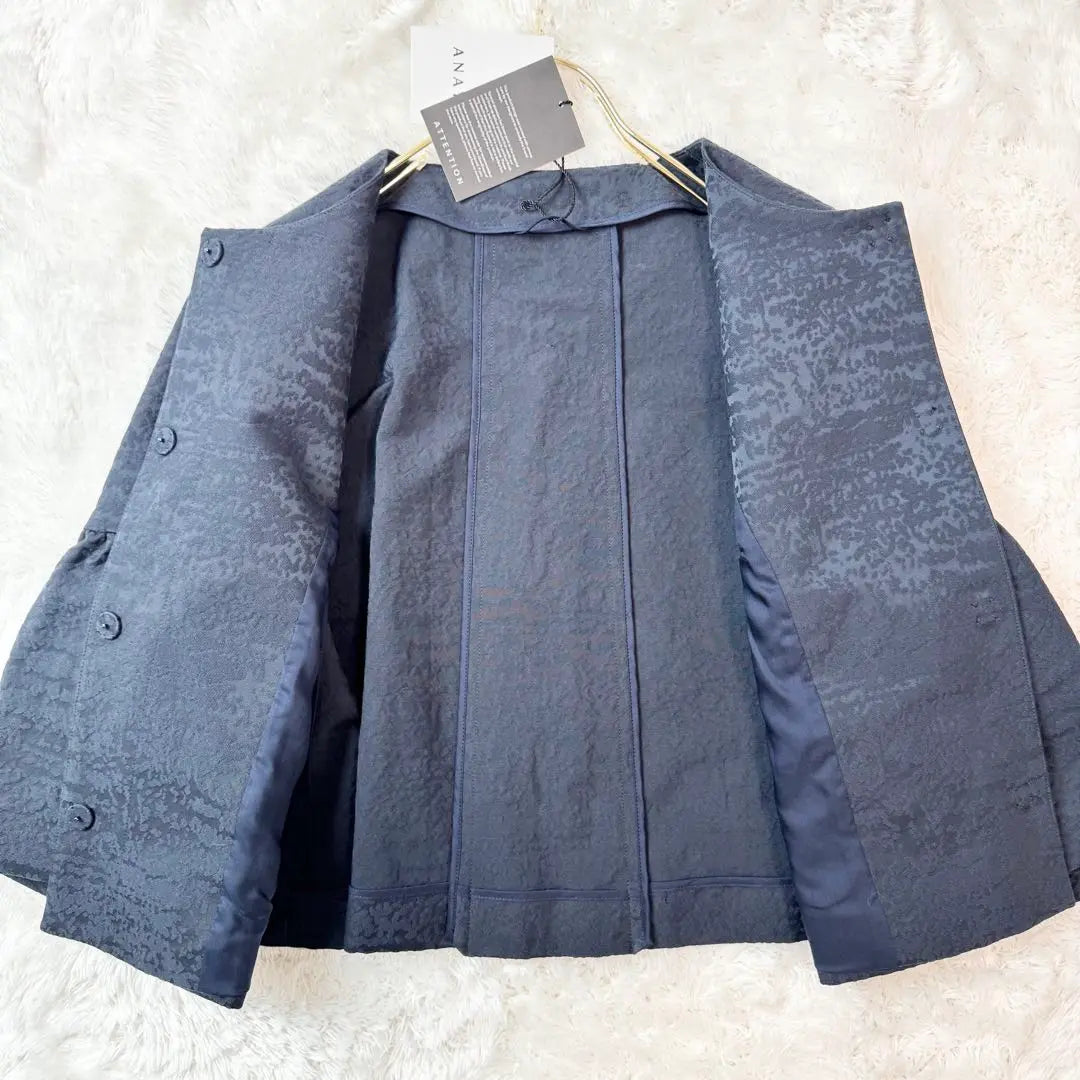 [New with tag] Anai no collar jacquard jacket 38 navy