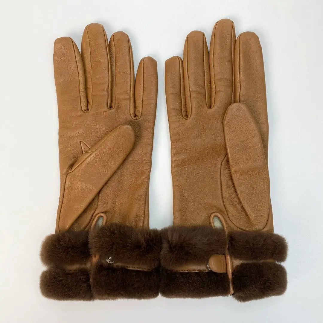 Hermes Corried Cyan Leather Gloves Brown