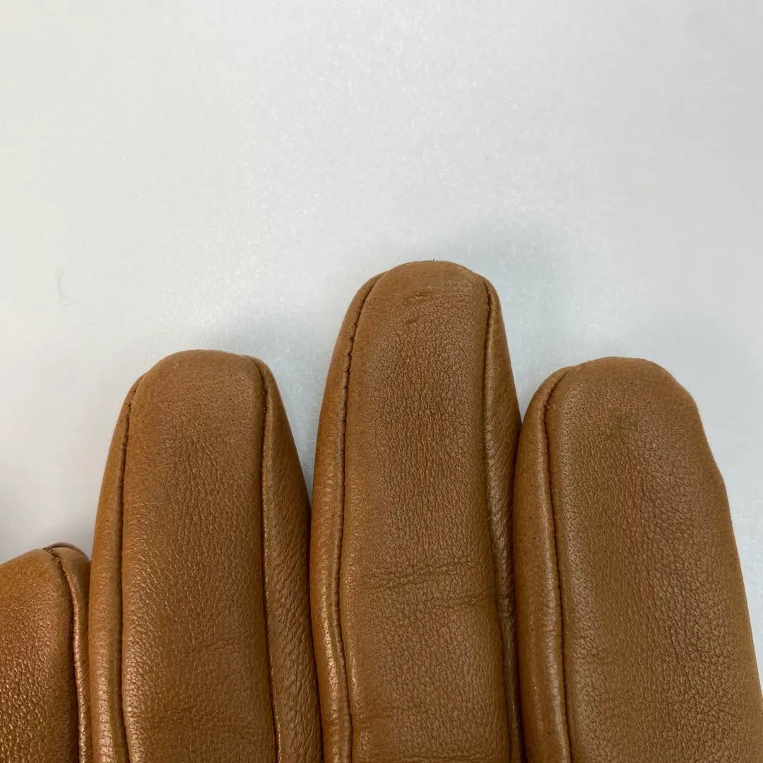 Hermes Corried Cyan Leather Gloves Brown