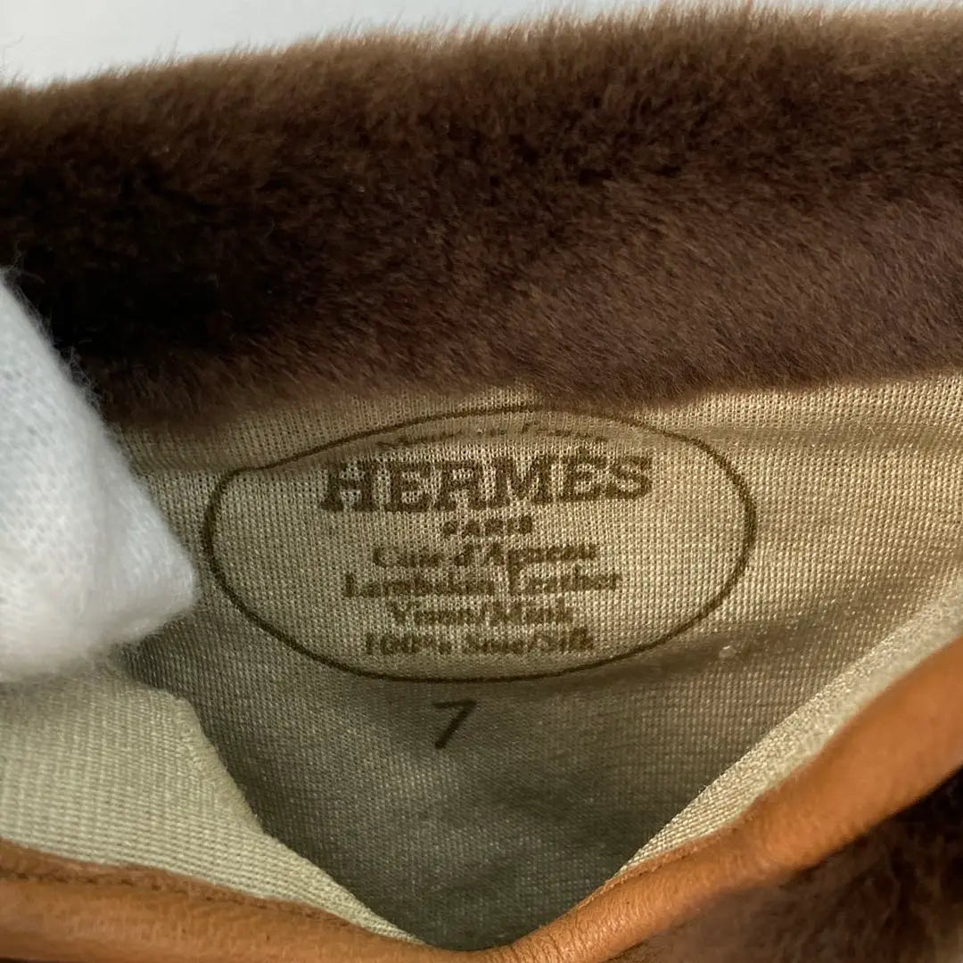 Hermes Corried Cyan Leather Gloves Brown