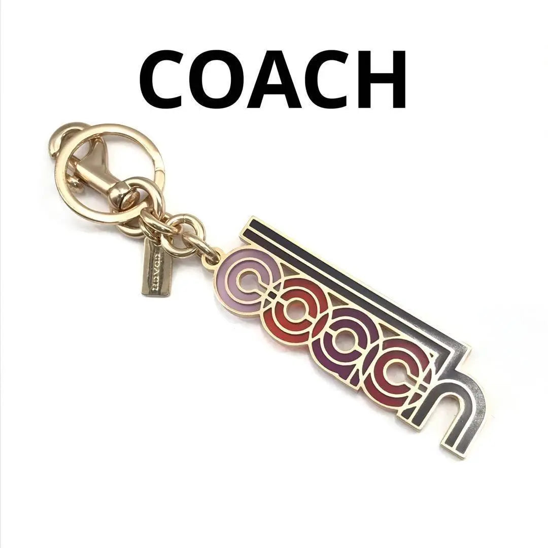 COACH - Llavero con dije de metal dorado y multicolor