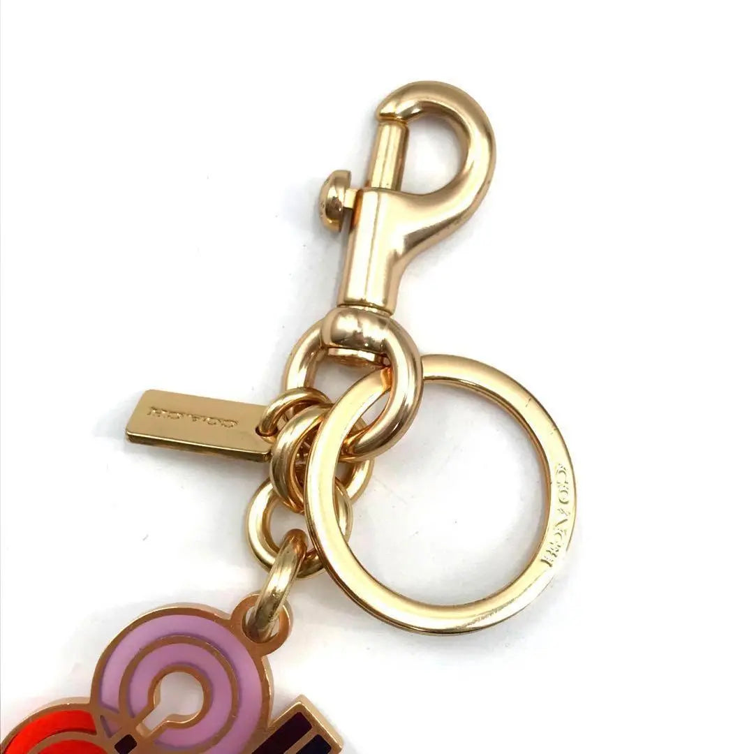 COACH Metal Charm Key Ring Gold Multicolor